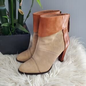 Nicole Gold Brown Baroque Metallic Fabric Leather Ankle Boots Size 7.5